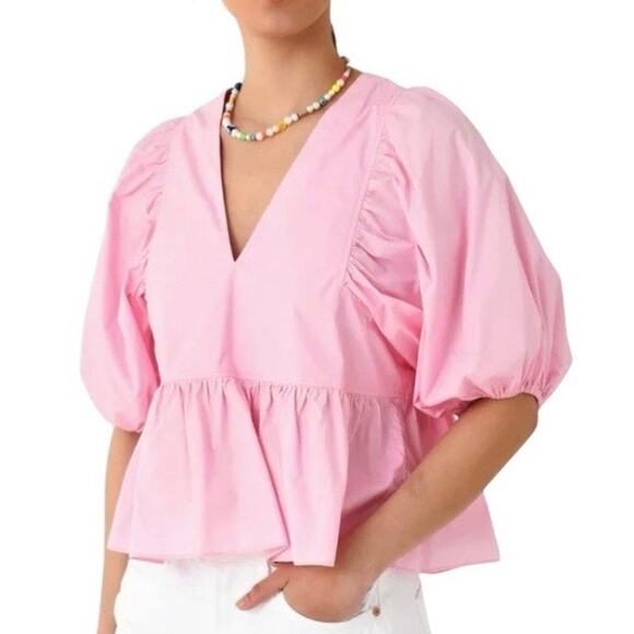Hunter Bell Landry Puff Sleeve Peplum Top in Light Pink Size XS - Picture 1 of 9